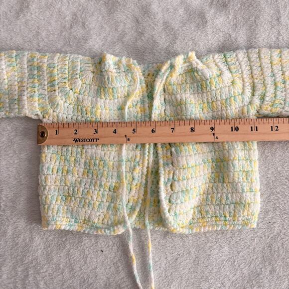 Vtg Crochet Newborn Baby Set Sweater Hat Bonnet Booties Hand Knit Pastel Doll - Picture 5 of 7